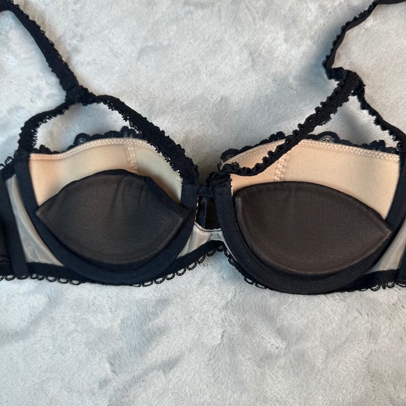 Adore Me Black Lace Kimmy Push Up Balconette Bra 32B Underwire Scalloped Trim - Picture 3 of 7